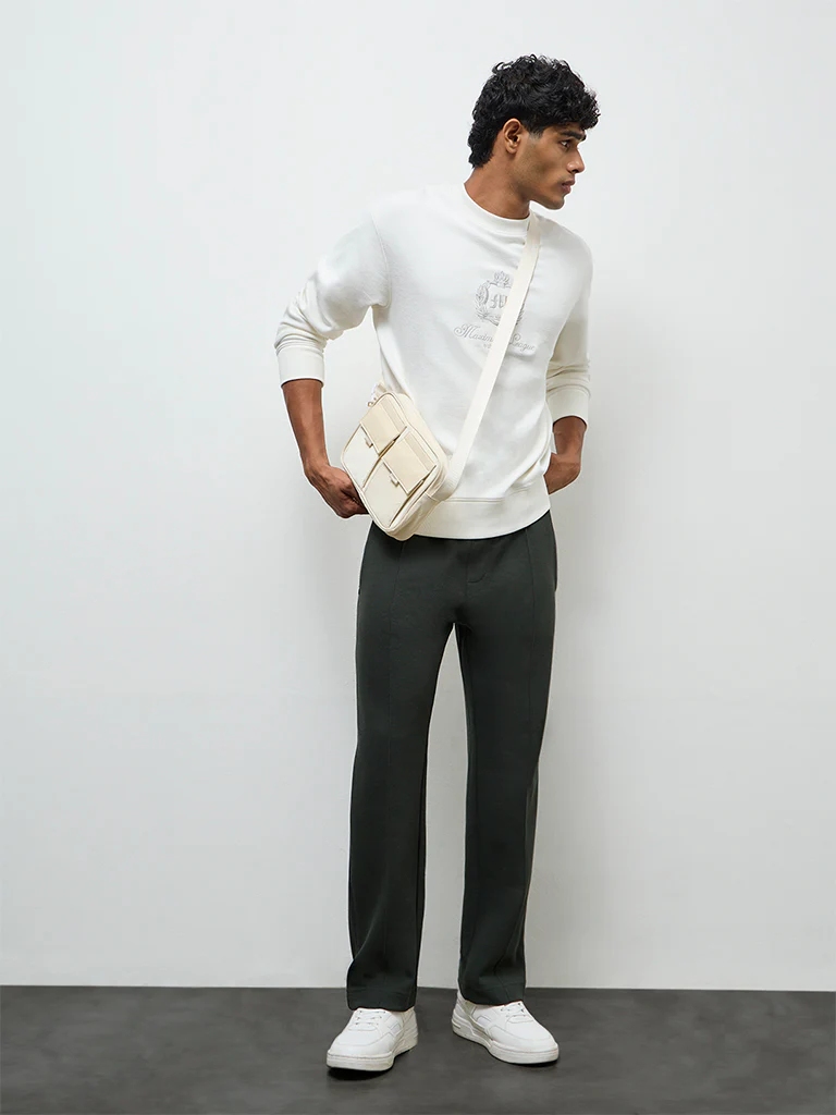 Nuoflexx Olive Relaxed Fit Mid-Rise Cotton-Blend Track Pants