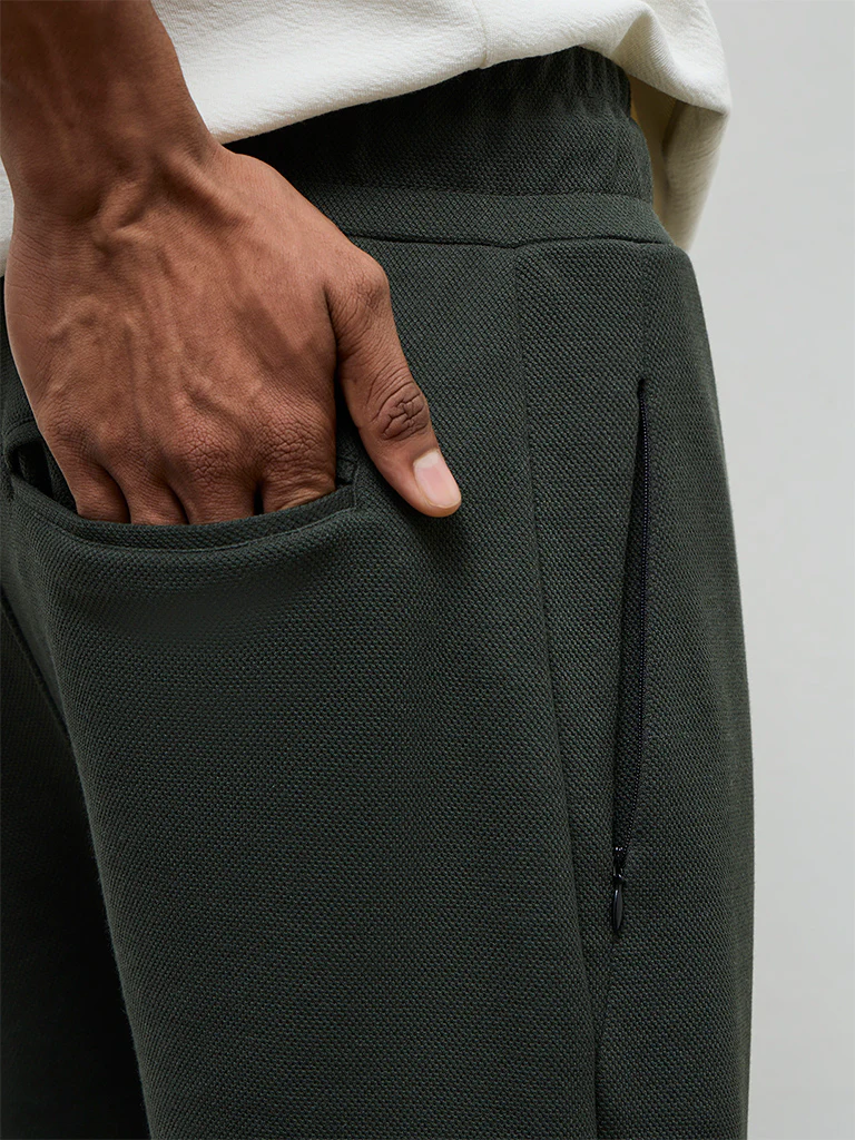 Nuoflexx Olive Relaxed Fit Mid-Rise Cotton-Blend Track Pants - Image 3