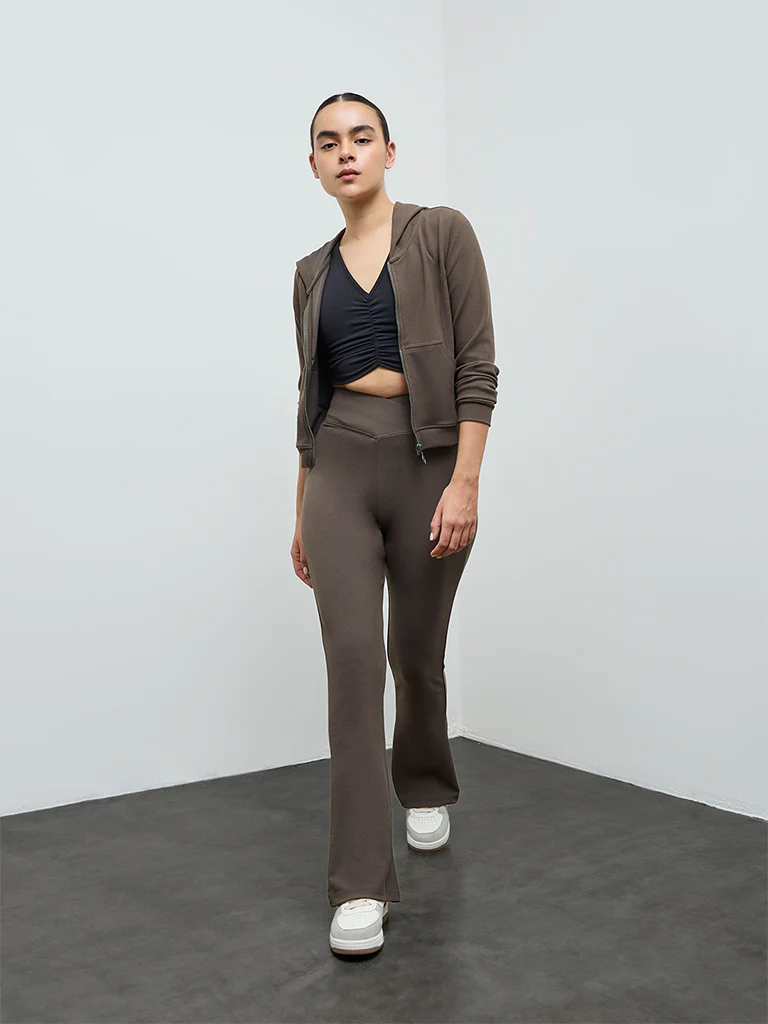 Nuoflexx Olive Ribbed Criss-Cross High-Rise Pants