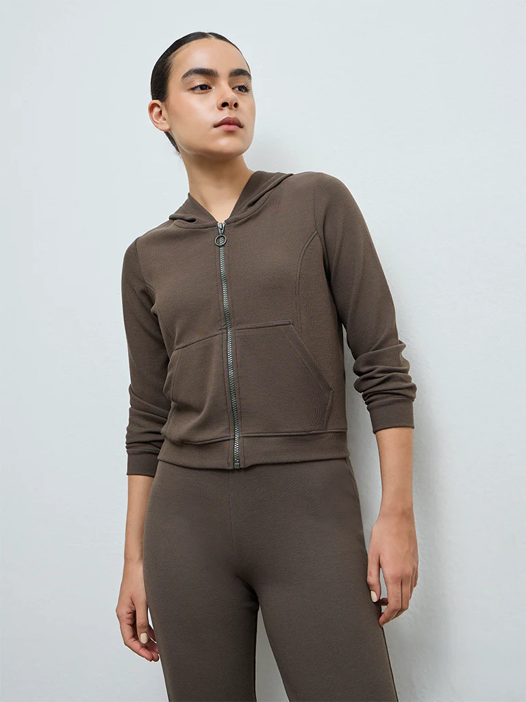 Nuoflexx Olive Ribbed-Textured Hooded Jacket
