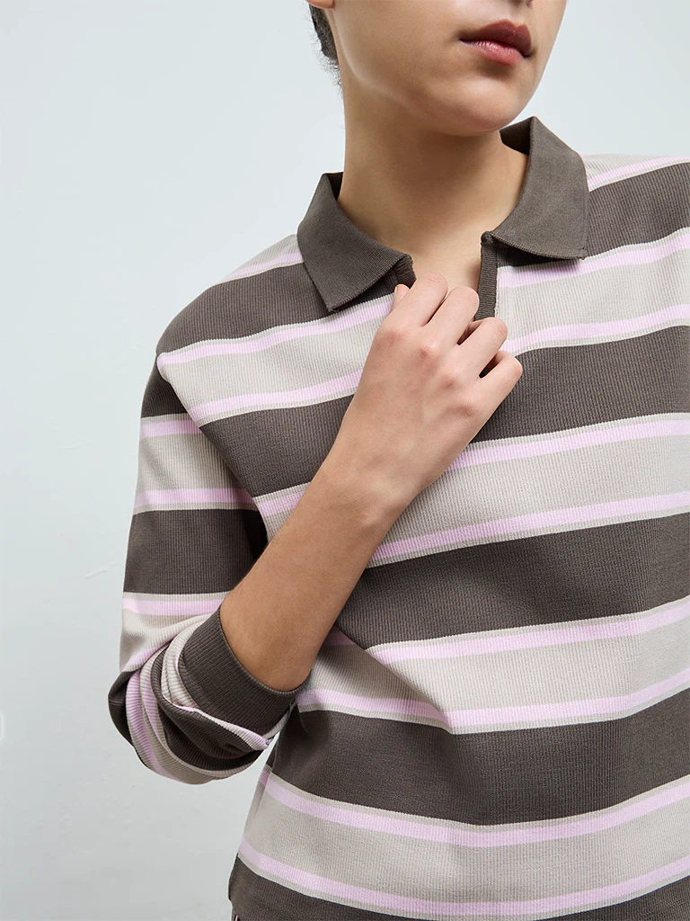 Nuoflexx Olive Striped Cotton-Blend T-Shirt - Image 3