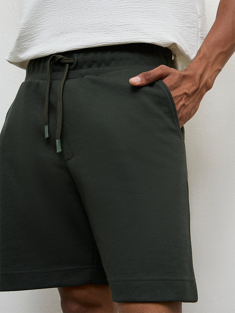 Nuoflexx Olive Textured Relaxed Fit Mid-Rise Shorts - Image 3