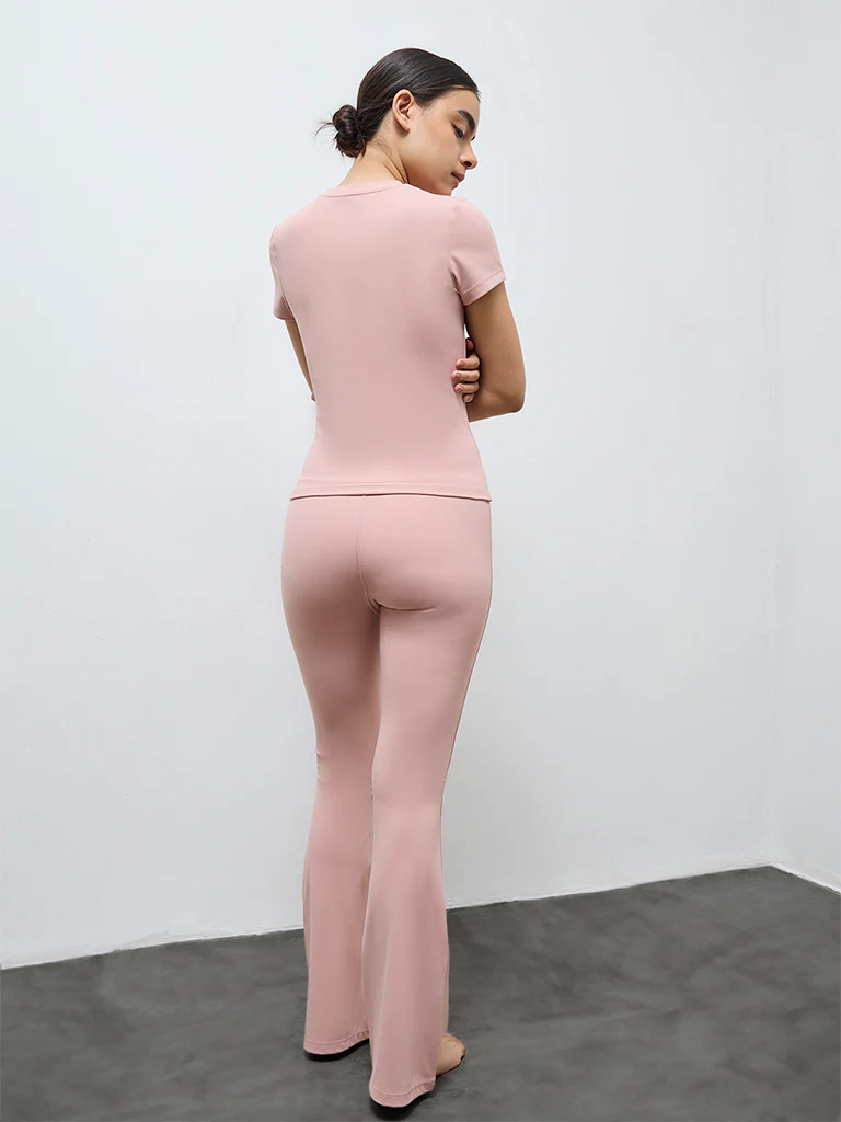 Nuoflexx Pink Solid Mid-Rise Yoga Pants - Image 4