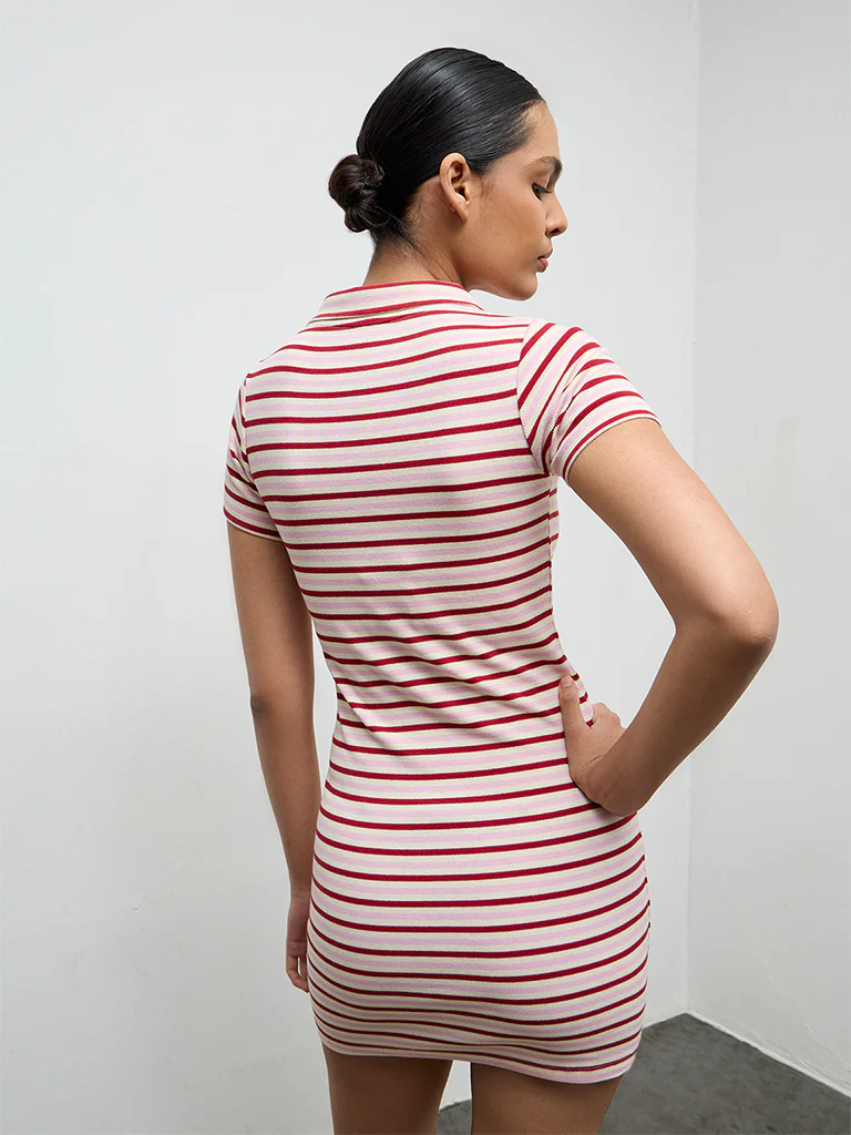 Nuoflexx Pink Striped Cotton-Blend Bodycon Dress - Image 4