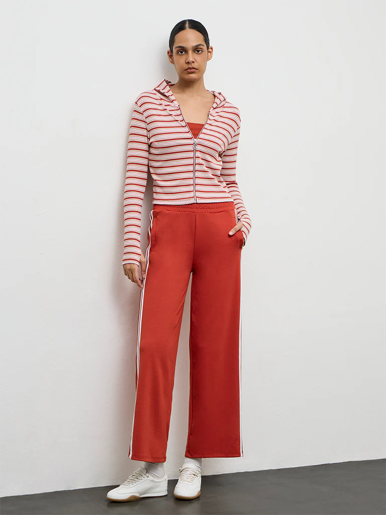 Nuoflexx Rust Striped Cotton-Blend Hooded Jacket - Image 2