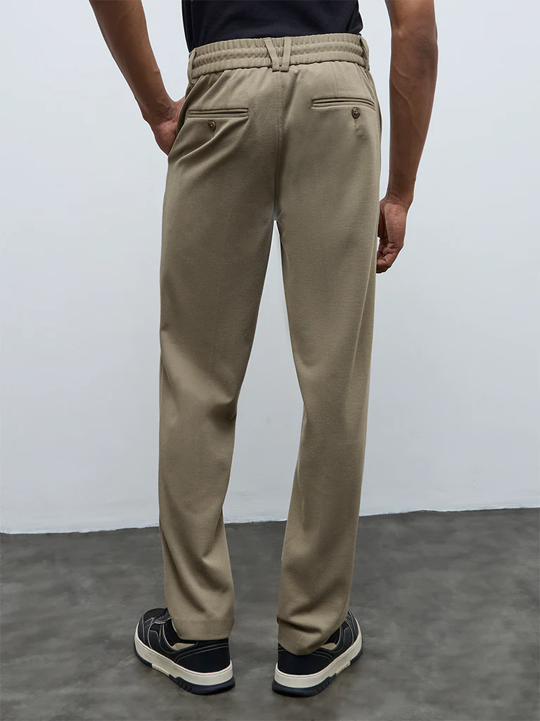 Nuoflexx Taupe Pipeline-Detail Relaxed-Fit Mid-Rise Pants - Image 4