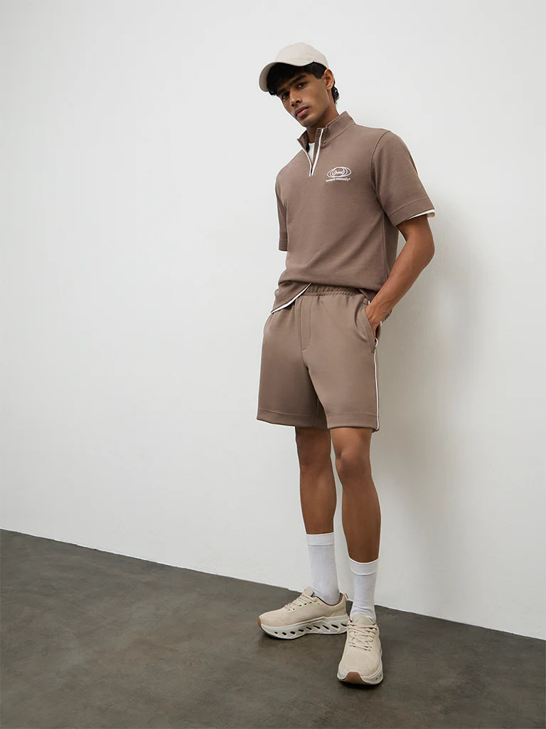 Nuoflexx Taupe Relaxed Fit Mid-Rise Shorts