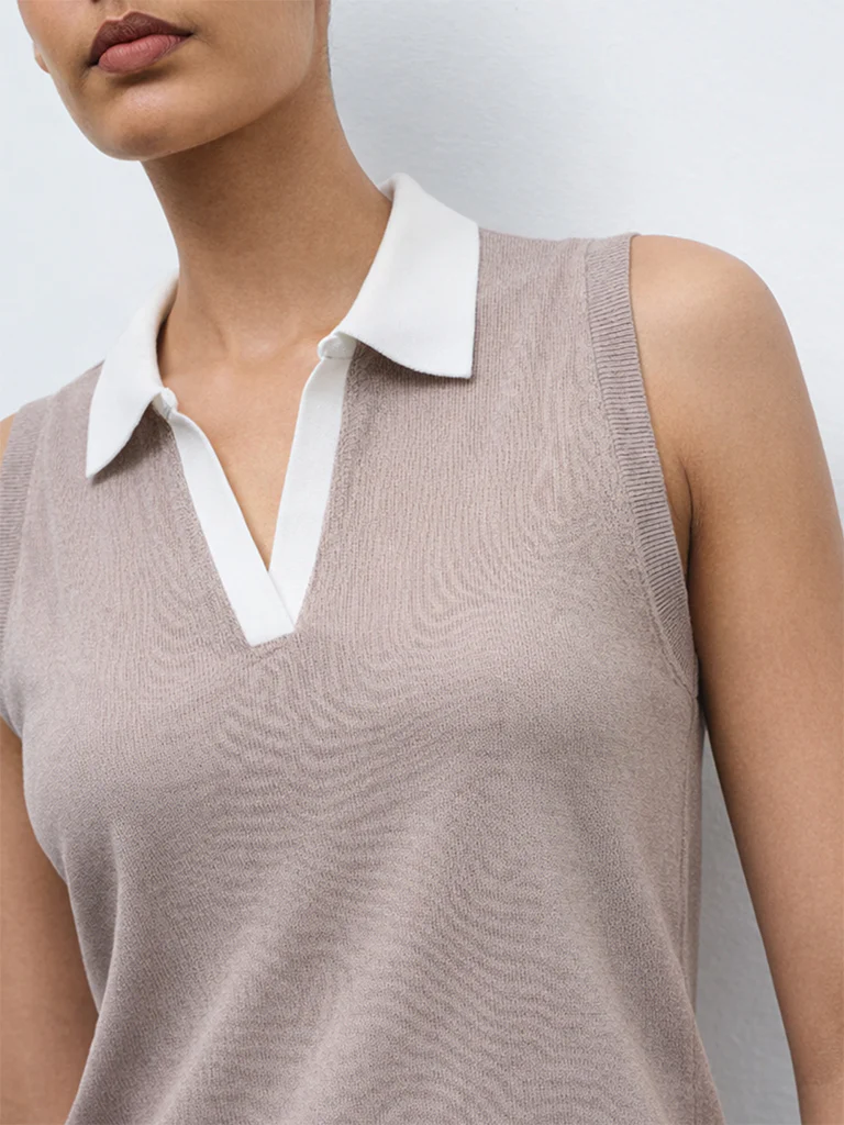 Nuoflexx Taupe Ribbed Cotton-Blend Top - Image 3
