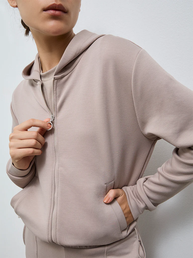 Nuoflexx Taupe Solid Hooded Jacket - Image 3