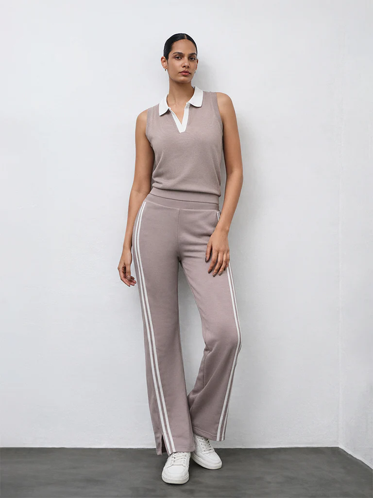 Nuoflexx Taupe Striped High-Rise Track Pants