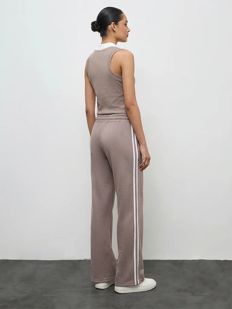 Nuoflexx Taupe Striped High-Rise Track Pants - Image 4