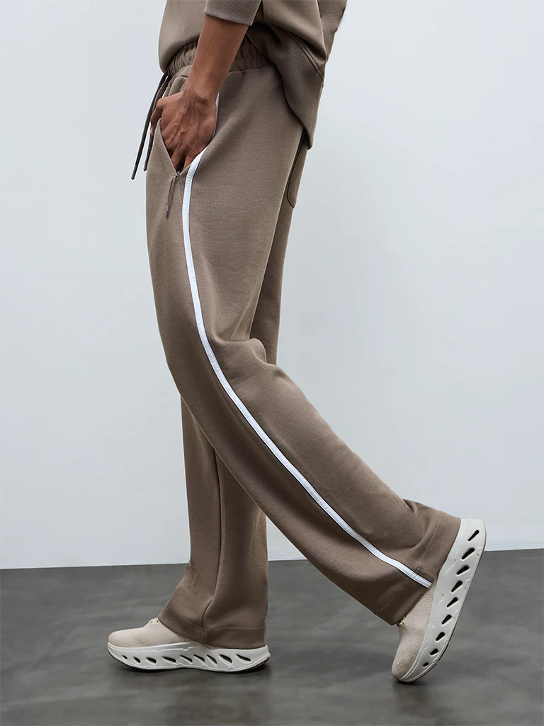 Nuoflexx Taupe Striped Relaxed-Fit Mid-Rise Track Pants - Image 2