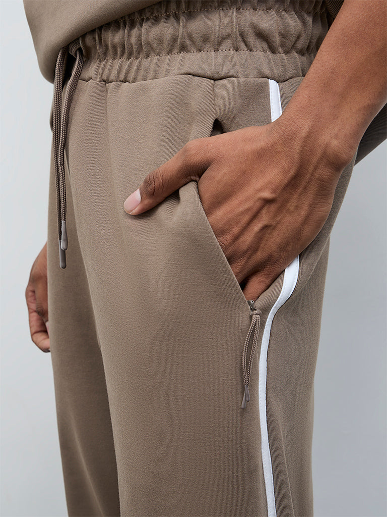 Nuoflexx Taupe Striped Relaxed-Fit Mid-Rise Track Pants - Image 3