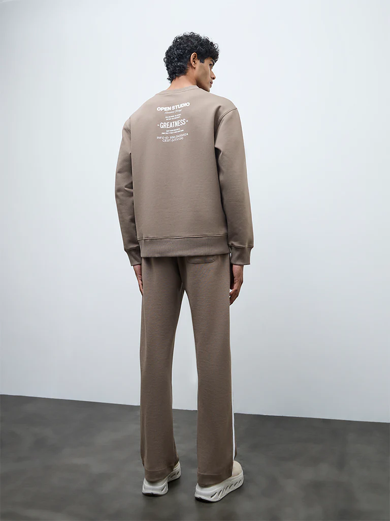 Nuoflexx Taupe Striped Relaxed-Fit Mid-Rise Track Pants - Image 4