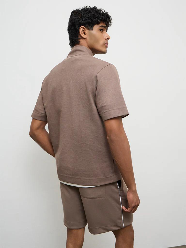 Nuoflexx Taupe Text-Detail Relaxed Fit Cotton-Blend T-Shirt - Image 5