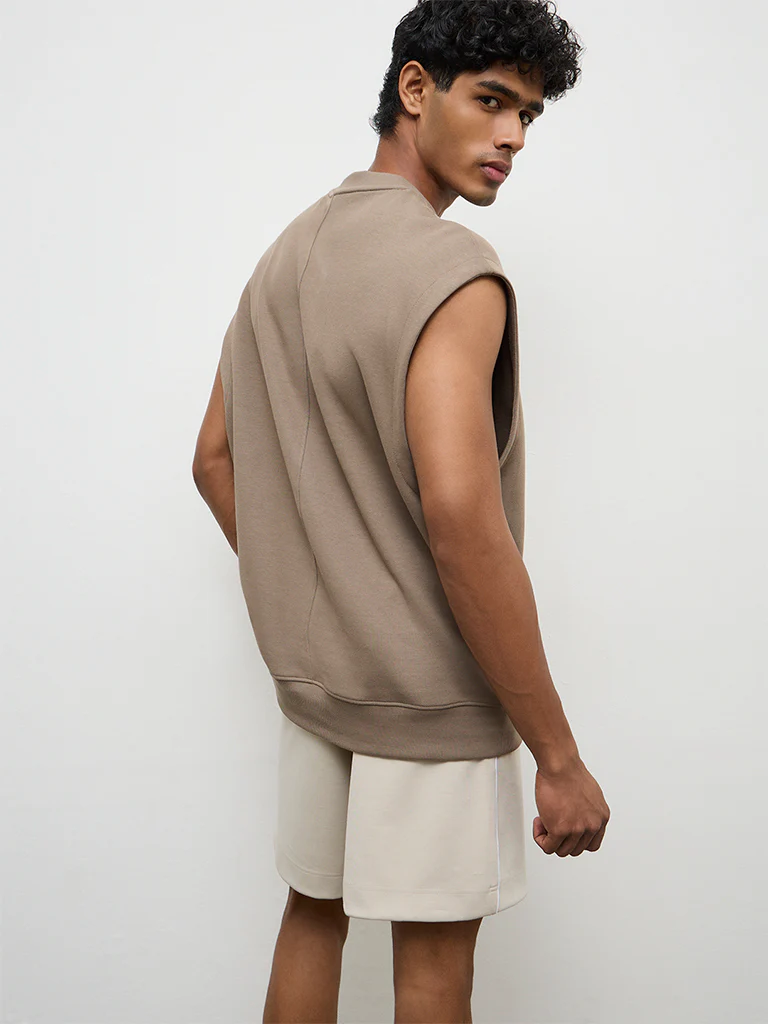 Nuoflexx Taupe Text-Embossed Relaxed Fit T-Shirt - Image 5
