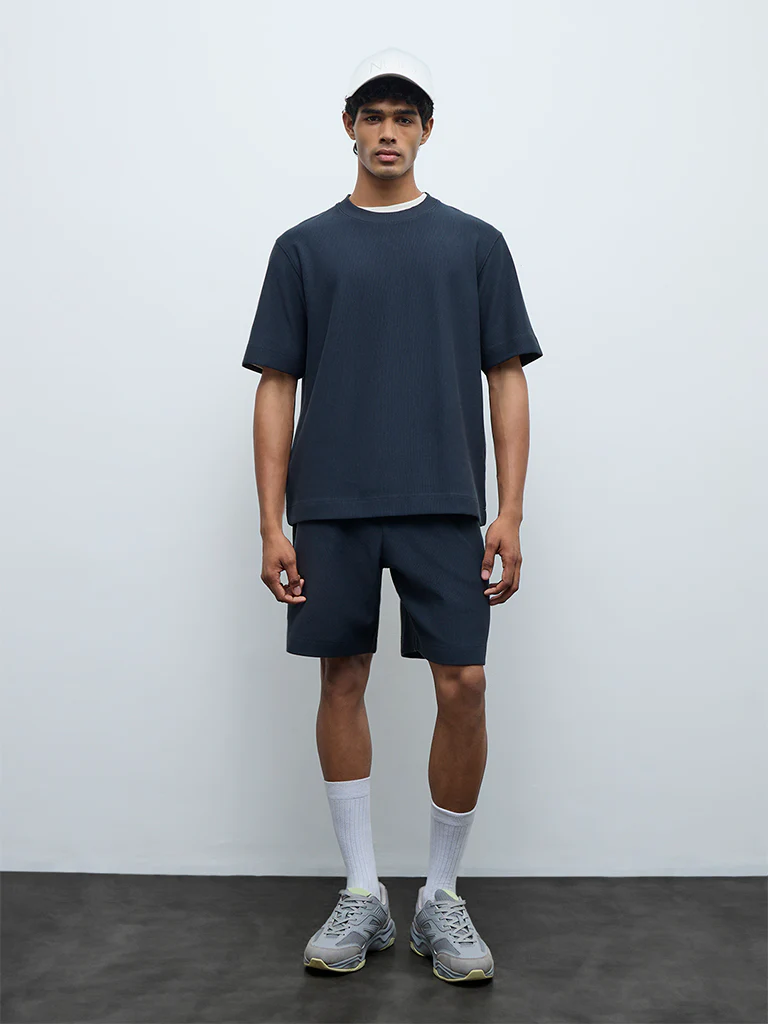Nuoflexx Teal Relaxed-Fit Mid-Rise Cotton-Blend Shorts