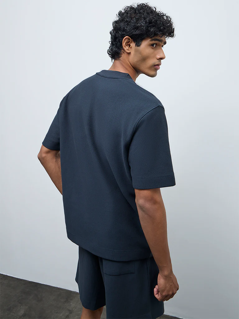 Nuoflexx Teal Ribbed Relaxed-Fit Cotton-Blend T-Shirt - Image 5
