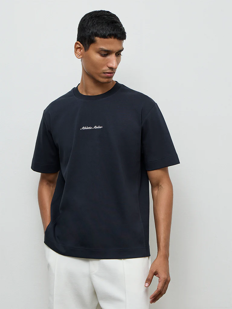 Nuoflexx Teal Text Printed Relaxed-Fit Cotton-Blend T-Shirt