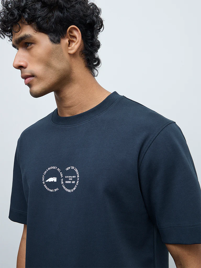 Nuoflexx Teal Typographic Relaxed-Fit Cotton-Blend T-Shirt - Image 3