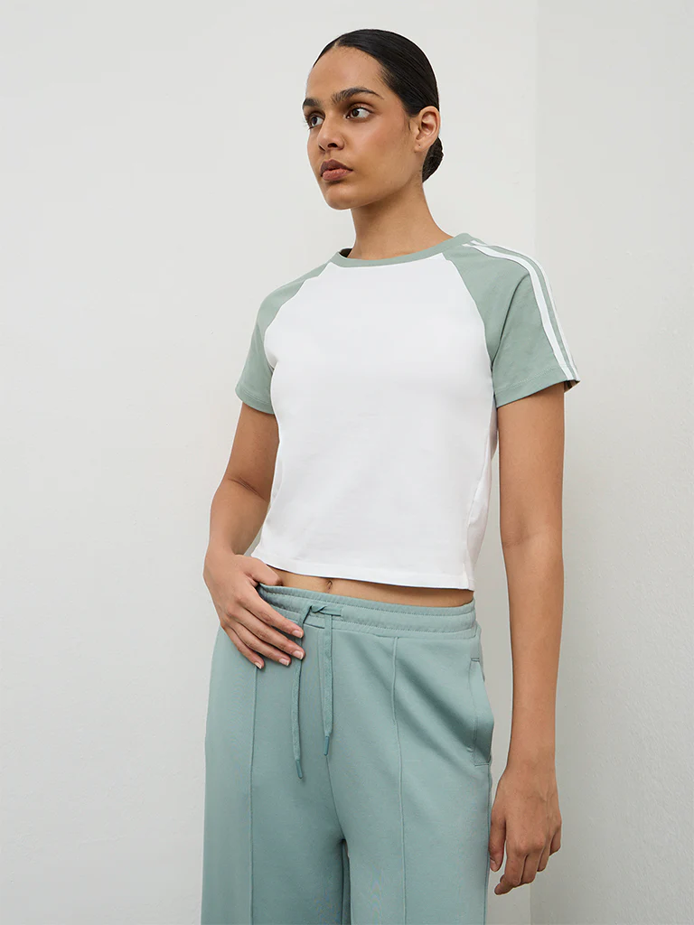 Nuoflexx White Color-Blocked Cotton T-Shirt
