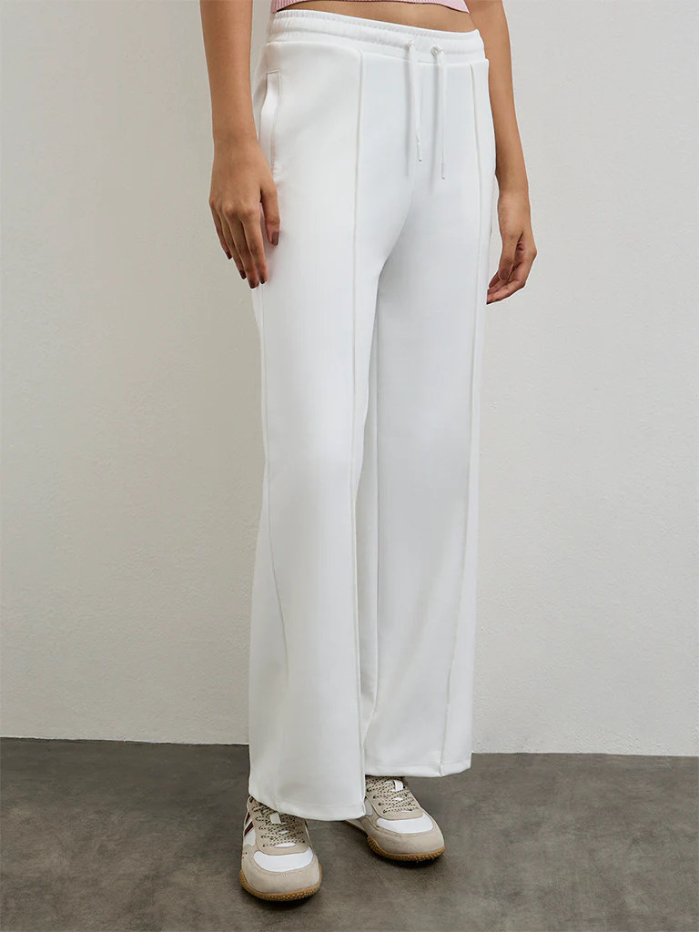 Nuoflexx White Pipeline-Detail High-Rise Track Pants - Image 2