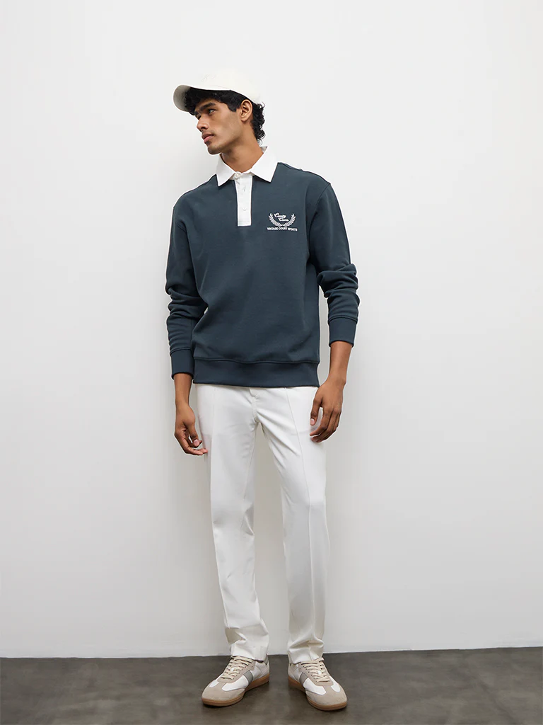 Nuoflexx White Pipeline-Detail Relaxed-Fit Mid-Rise Pants