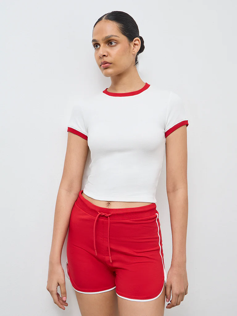 Nuoflexx White Ribbed Cotton-Blend T-Shirt