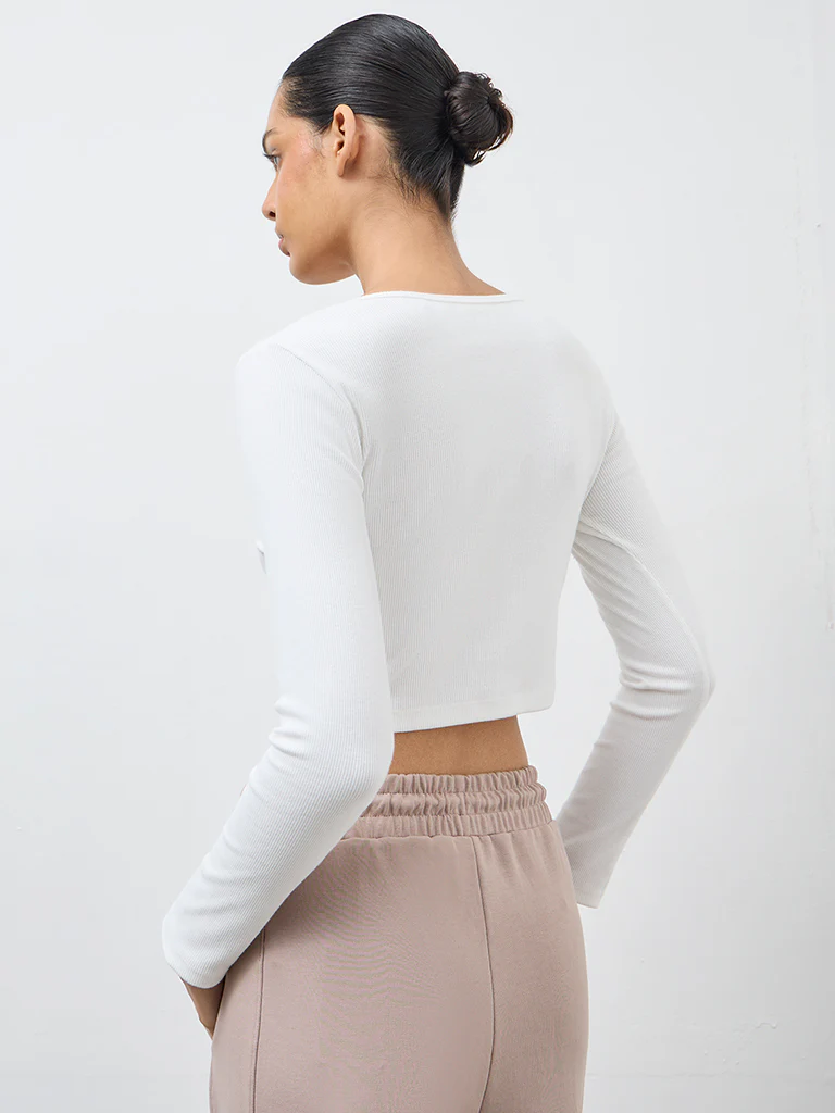 Nuoflexx White Ribbed Cotton-Blend Top - Image 4