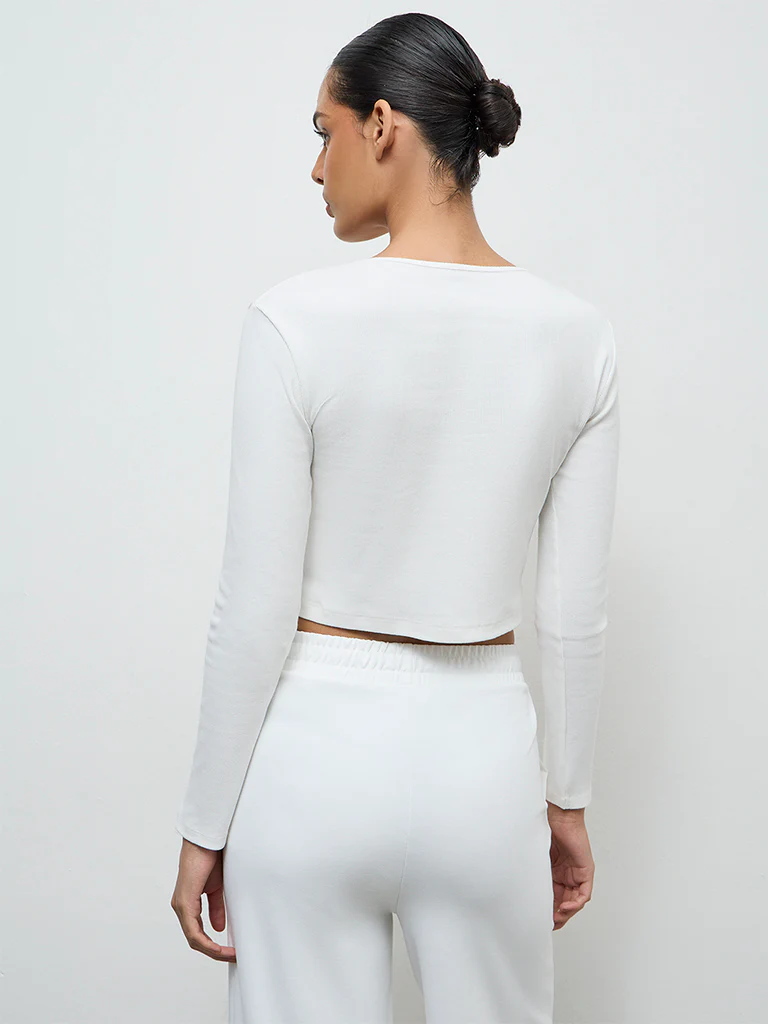 Nuoflexx White Ribbed Cotton-Blend Top - Image 4