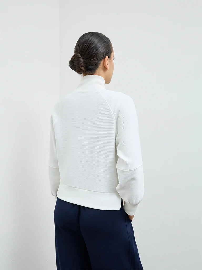 Nuoflexx White Ribbed Quarter-Zip Sweatshirt - Image 4