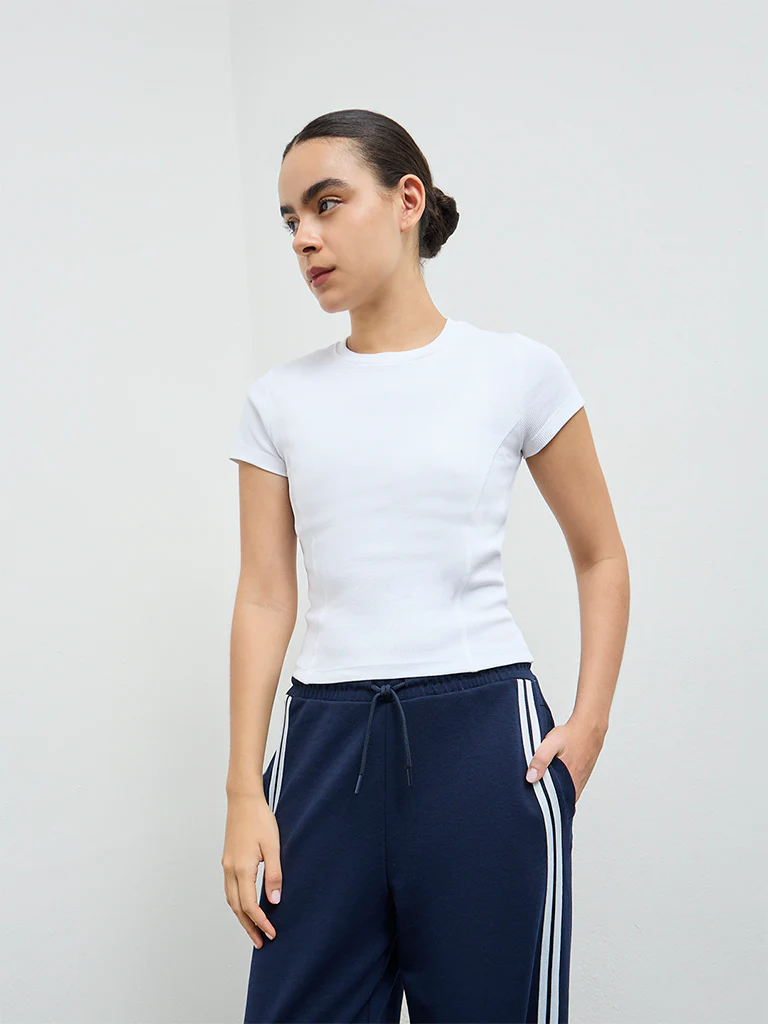 Nuoflexx White Ribbed-Textured Cotton-Blend T-Shirt
