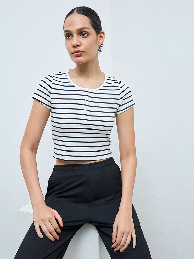 Nuoflexx White Striped Cotton-Blend T-Shirt
