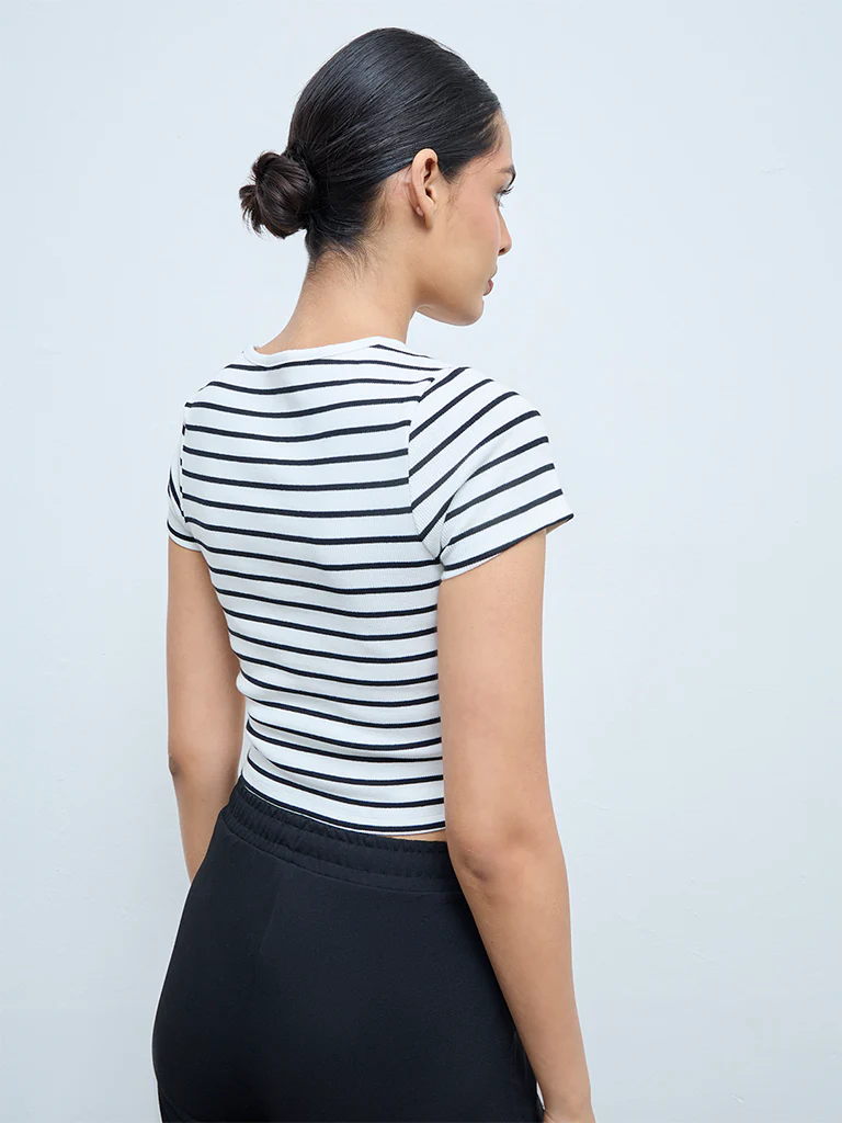 Nuoflexx White Striped Cotton-Blend T-Shirt - Image 4