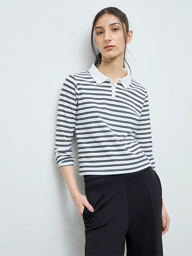 Nuoflexx White Striped Cotton-Blend T-Shirt