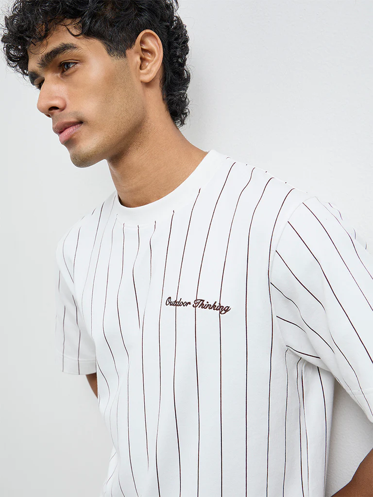 Nuoflexx White Striped Relaxed-Fit T-Shirt - Image 3