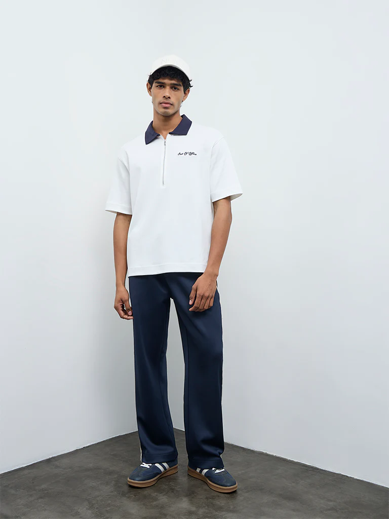 Nuoflexx White Text-Detail Relaxed-Fit Cotton-Blend T-Shirt - Image 2