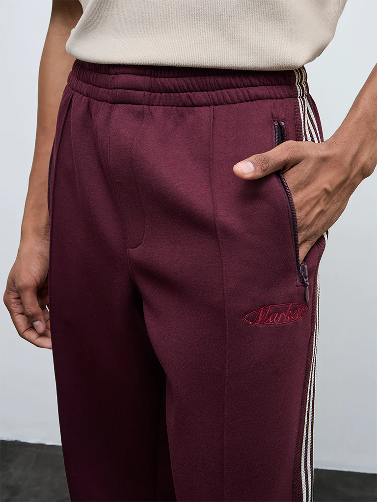 Nuoflexx Wine Striped Relaxed-Fit Mid-Rise Track Pants - Image 3