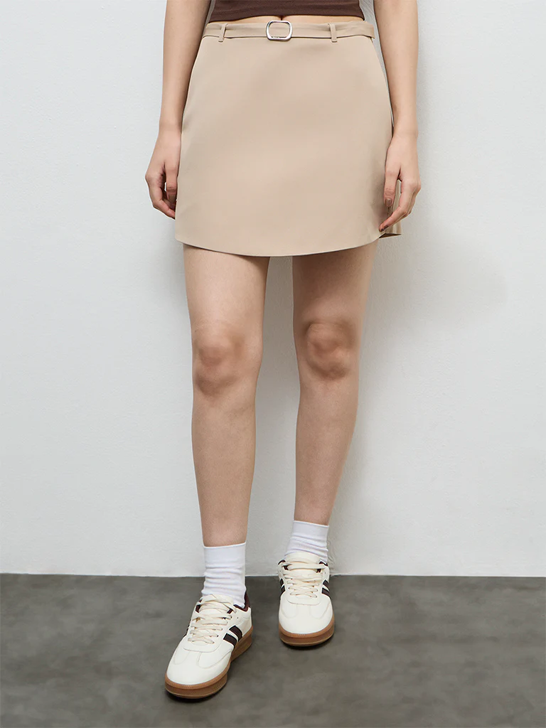 Nuon Beige Buckle-Detailed High-Rise Skort - Image 2
