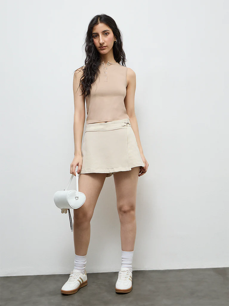 Nuon Beige Cotton-Blend Top - Image 2
