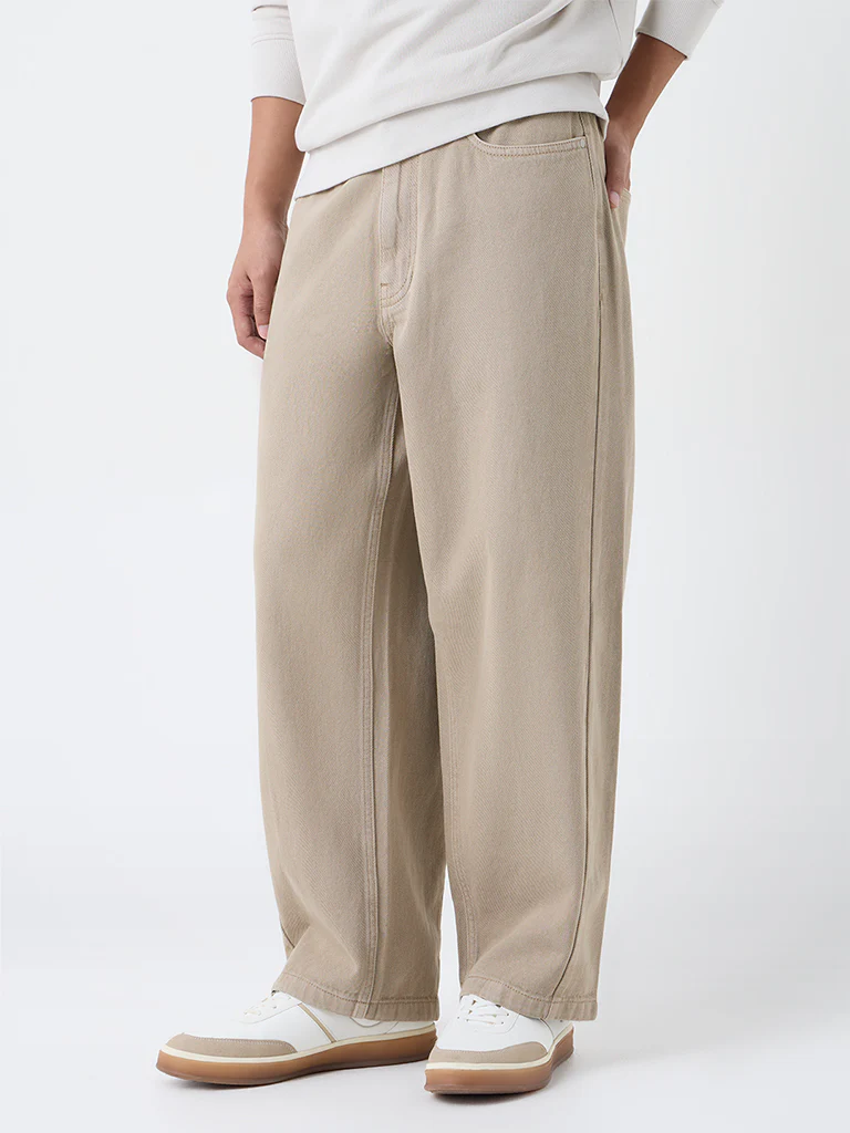 Nuon Beige Faded Relaxed-Fit Mid-Rise Jeans - Image 3