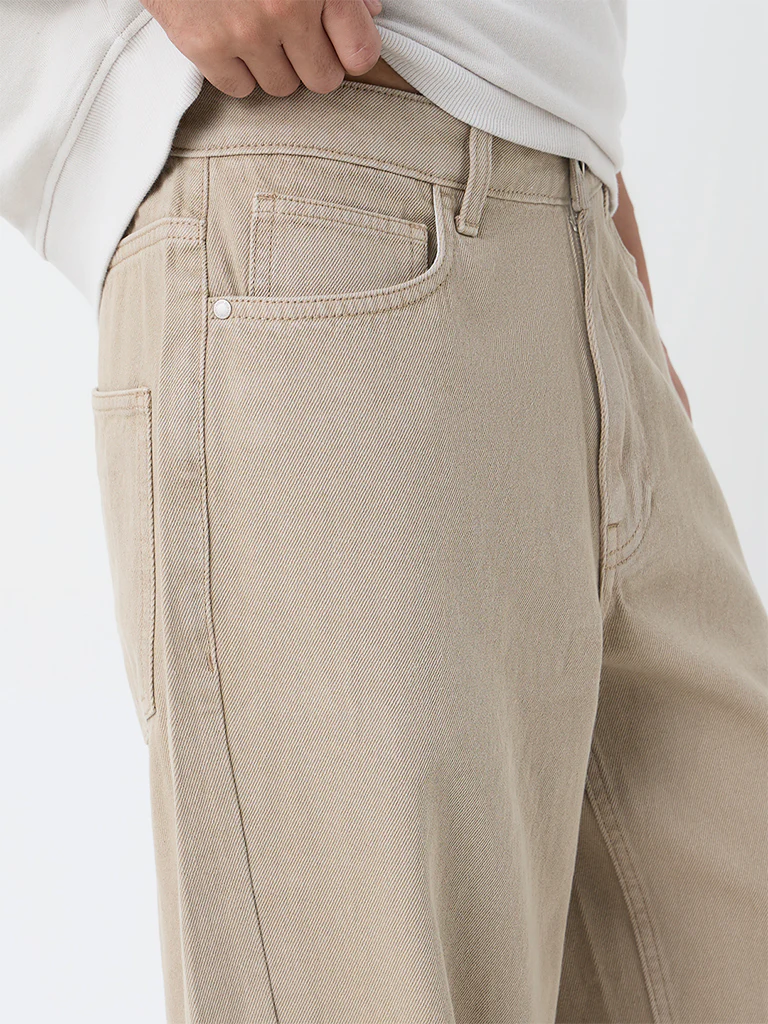 Nuon Beige Faded Relaxed-Fit Mid-Rise Jeans - Image 4