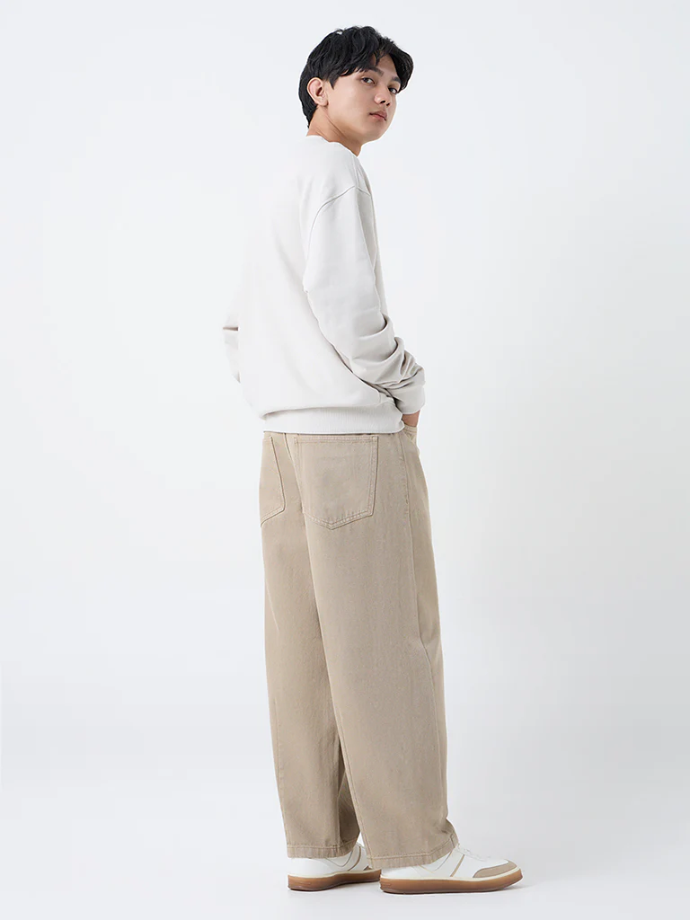 Nuon Beige Faded Relaxed-Fit Mid-Rise Jeans - Image 5