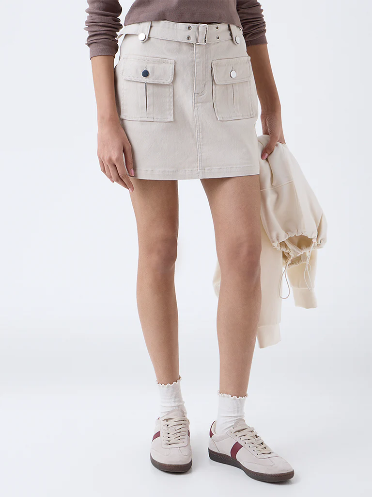 Nuon Beige High-Rise Cotton-Blend Skorts - Image 2