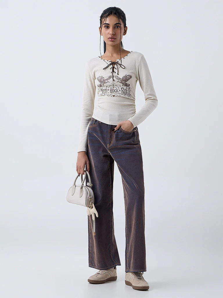 Nuon Beige Printed Cotton-Blend Top - Image 2