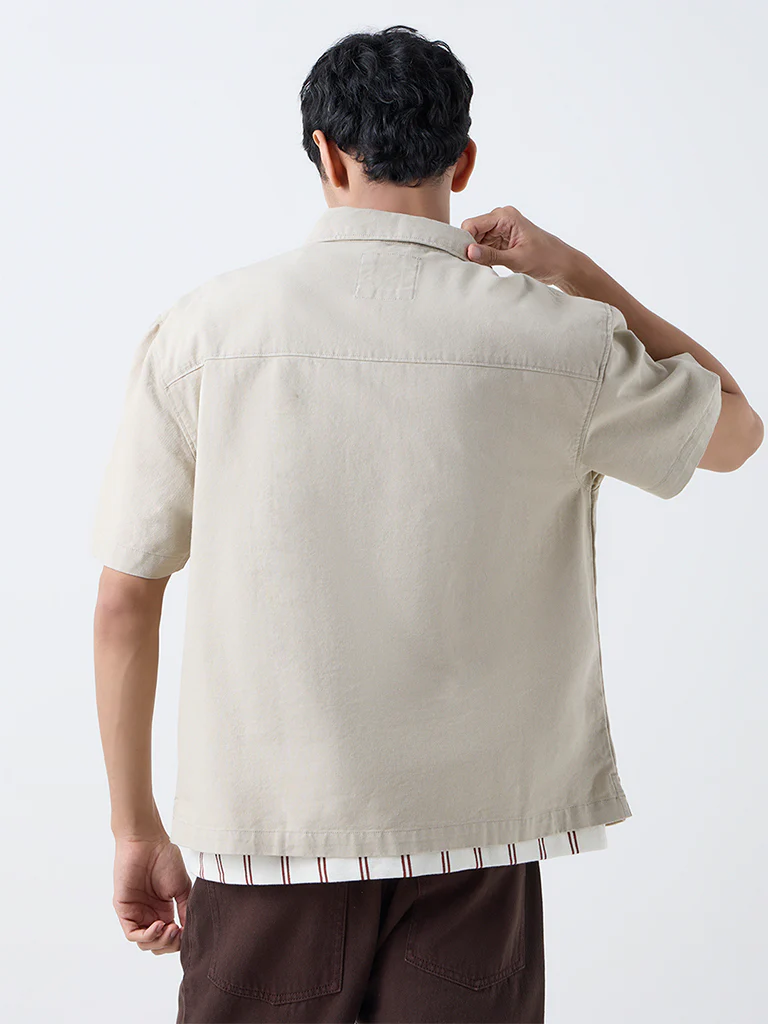 Nuon Beige Relaxed-Fit Cotton Quarter-Zip T-Shirt - Image 5