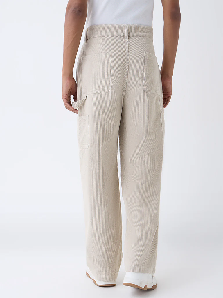 Nuon Beige Relaxed-Fit Mid-Rise Corduroy Trousers - Image 5