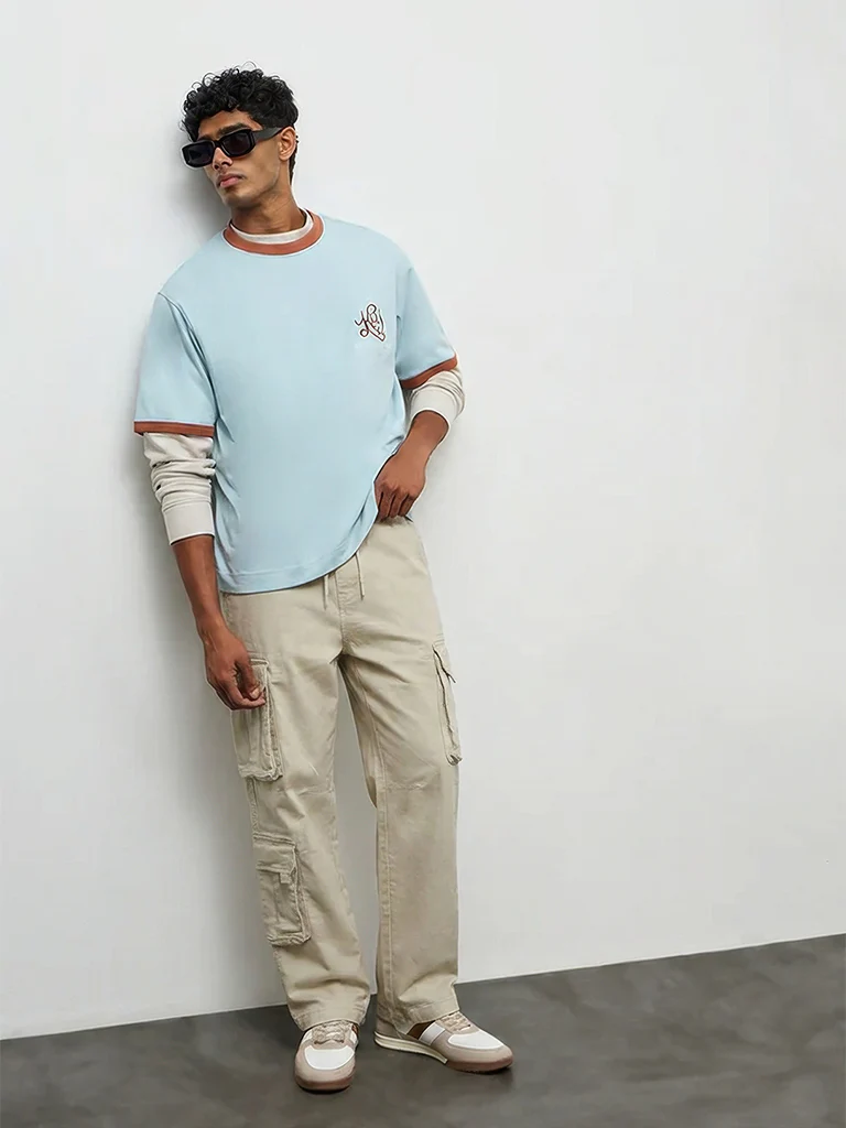 Nuon Beige Relaxed-Fit Mid-Rise Cotton-Blend Cargo Pants