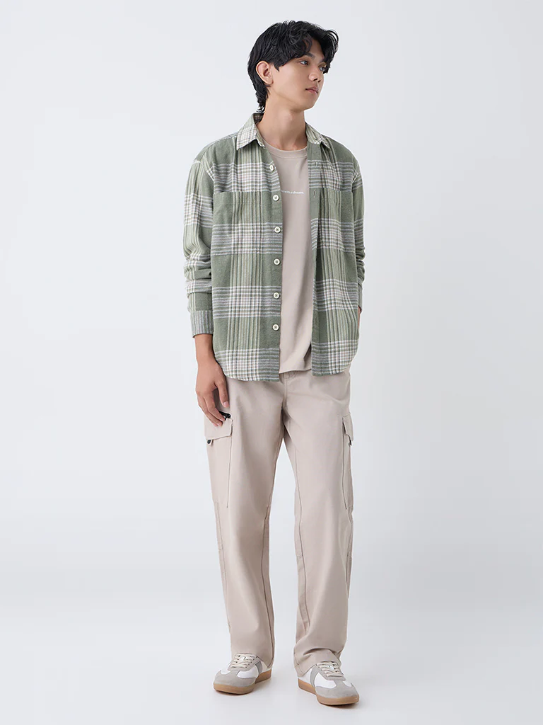 Nuon Beige Relaxed-Fit Mid-Rise Cotton Cargo Pants