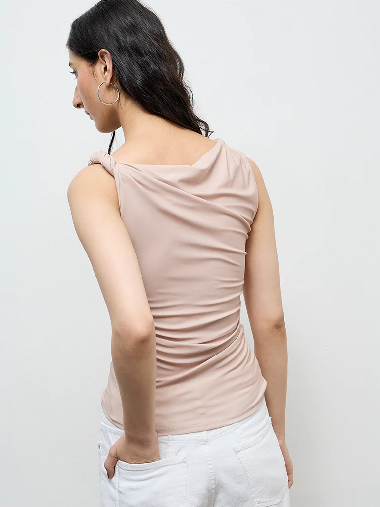Nuon Beige Ruched Cotton-Blend Top - Image 4
